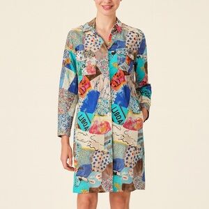 Gerard‎ Darel Shirt Tunic Dress Size 8 Abstract Patchwork Print Silk Cotton